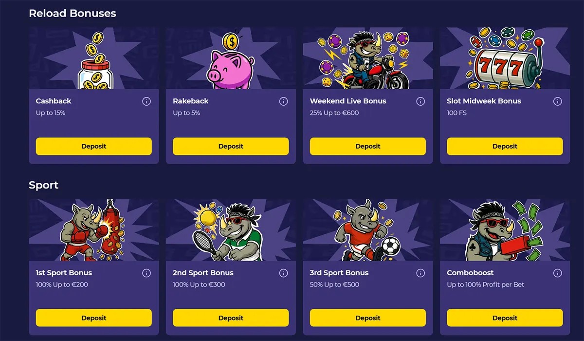 Casino reload bonuses and sports betting bonus offers section