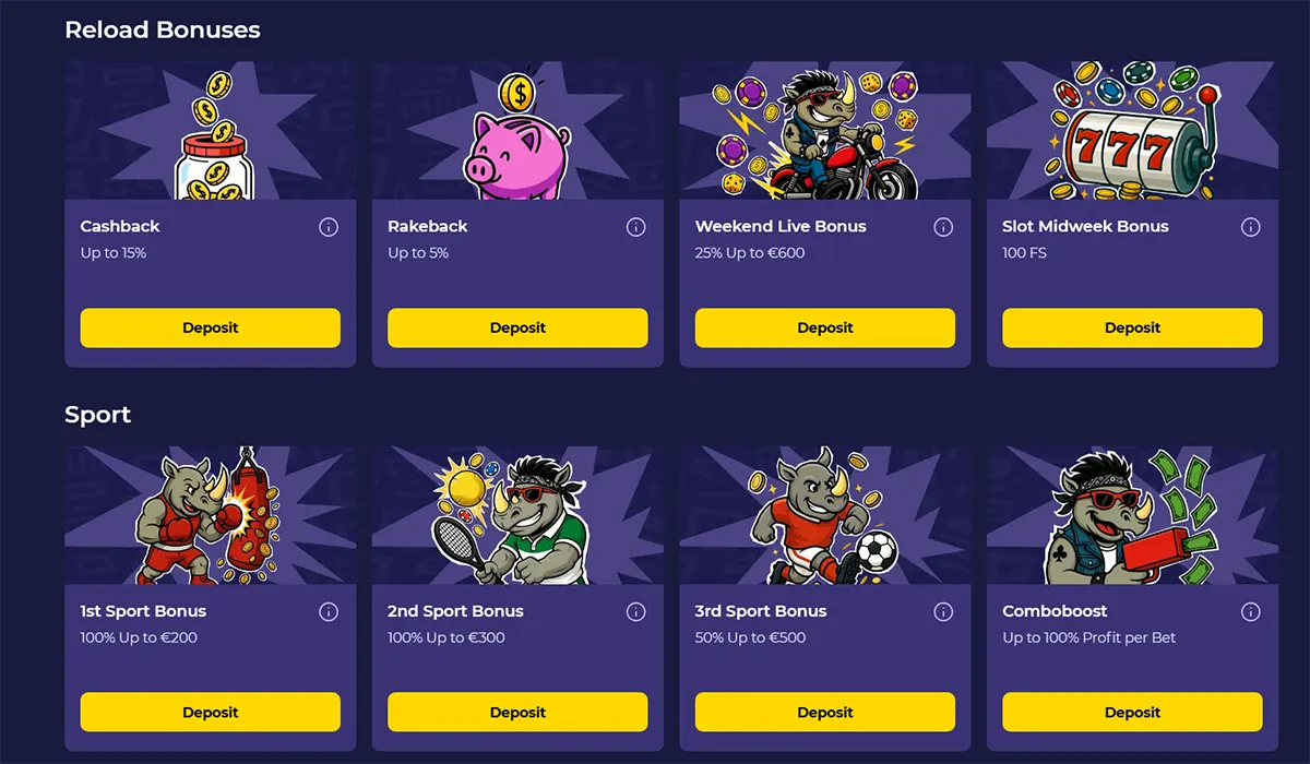 Casino reload bonuses and sports betting bonus offers section