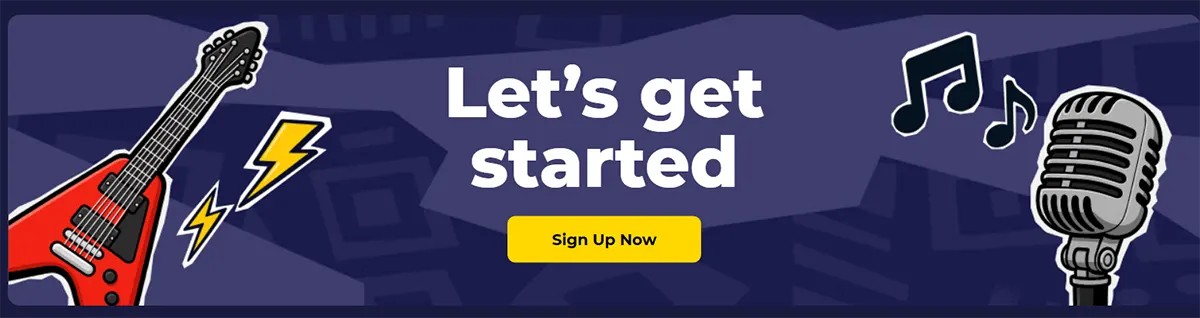 Casino call-to-action banner with “Let’s get started” sign-up prompt