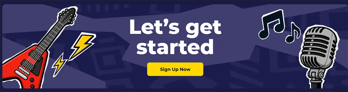 Casino call-to-action banner with “Let’s get started” sign-up prompt