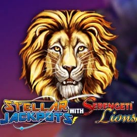 Stellar Jackpots with Serengeti Lions online game logo by Lightning Box Game on spinorhino-casino.org